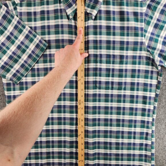 VTG LL Bean Button Up Shirt Short Sleeve Plaid Cotton Blend 16.5 Woven Oxford - Picture 9 of 14